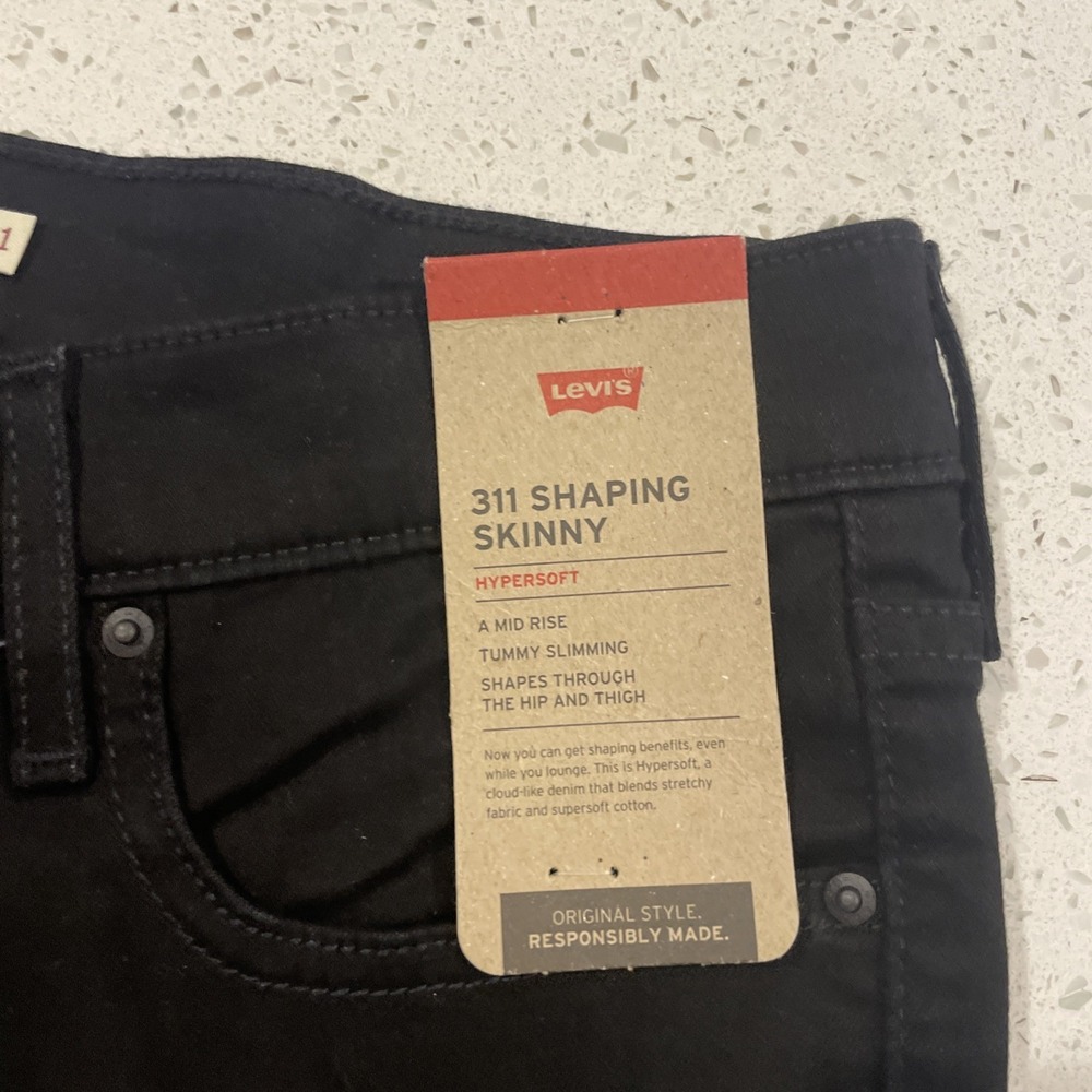 Levis 311 Jeans Womens 31 Black Shaping Skinny Stretch Denim Mid Rise Dark Wash - Picture 3 of 6